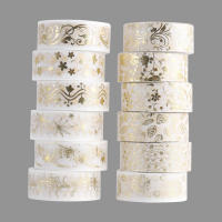 Set De 12 Rolls De Cinta De Washi Con Estampado De Plantas Y Flores Doradas Cinta Adhesiva Decorativa De Oro Para DIY Stickers Scrapbooking Y Papelería - details 0