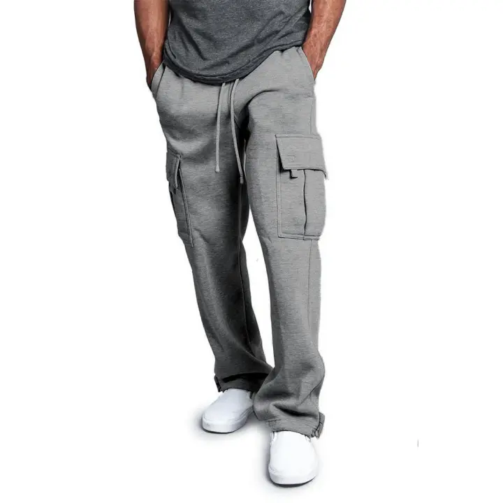 Pantalones De Trabajo Cargo Para Hombre De Color Sólido Con Bolsillos Multi-pocket Estilo Deportivo Y Casual Para Primavera Y Otoño - 1