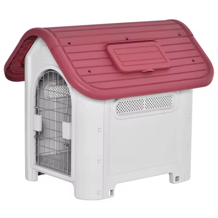 Caseta exterior para mascotas, Caseta para Perros with trampilla en El Techo, Puerta Grande, Refugio para Perros Pequeños, Establo para animales Pequeños, circulación de Aire, imperable, color Rojo - 1