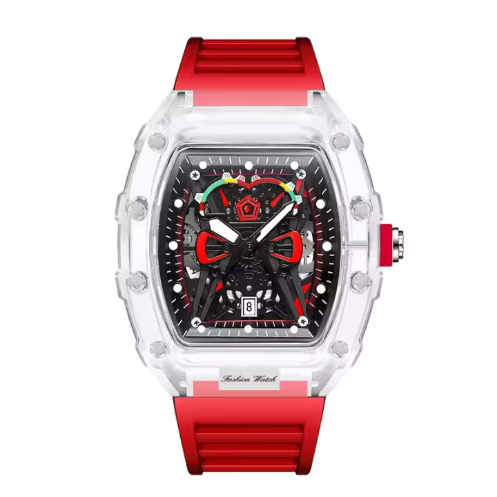 Reloj De Cuarzo Para Hombre Con Caja Transparente Correa De Silicona Manos Luminosas Calendaría Estilo Deportivo Relajado - 1