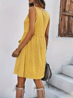 Vestido Sin Mangas Para Mujer Con Botones Y Estampado De Moda Para Primavera Y Verano Vestido De Vacaciones De Cintura a Largo De Pierna Estilo Casual - details 3