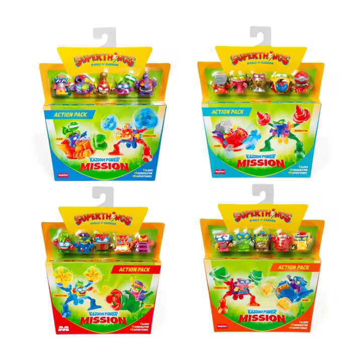 SUPERTHINGS - Action Pack Superthings Kazoom Power Mission - Envio de modelos aleatorios - Contiene 1 Slider, 1 Exoskeleton y 5 Superthings - MR POPYE - 1