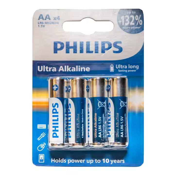 Philips Ultra Alkaline Pilas Alcalinas AA LR6E4B/10 1.5V en Pack de 4 Unidades - 1