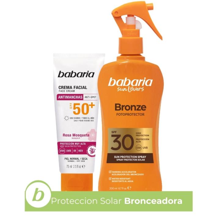 Babaria - Protector Solar Facial 50 Antimanchas + Protector Solar 30 Cuerpo en Spray | Hidratación y Protección… — oferta en Miravia