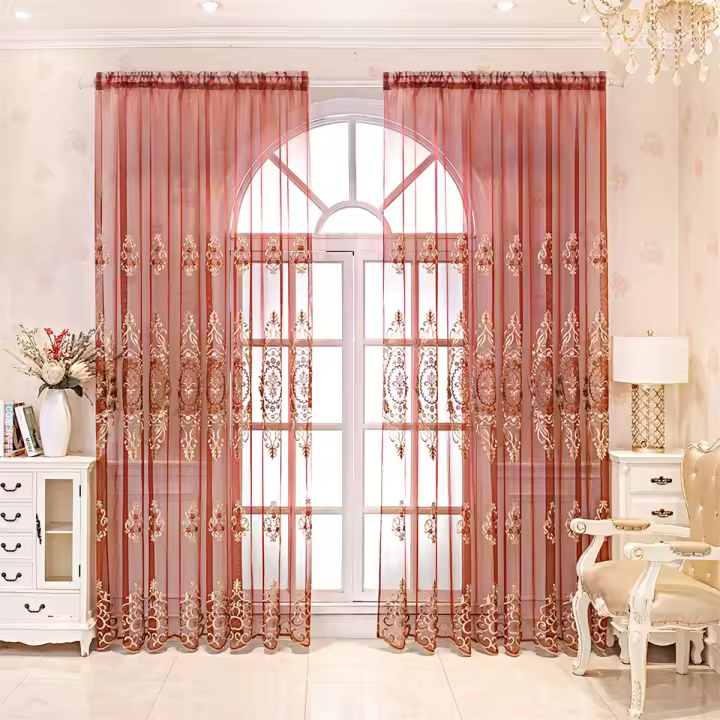 Cortina Europea De Encaje Transparente Con Patrón Geométrico Y Flores Para Decoración Del Hogar 1 Panel Con Bolso De Tubería - 1