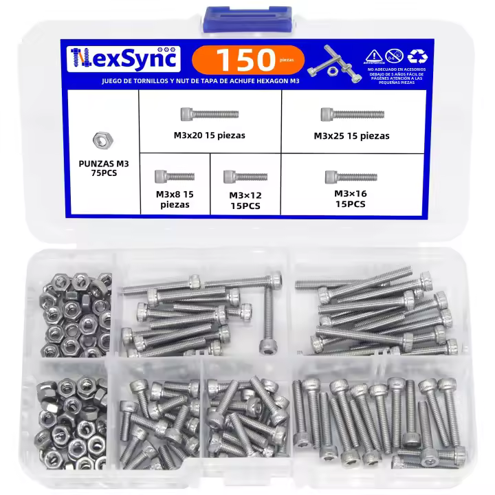 Juego De 150 Piezas De Tornillos Y Tornillos De Cabeza Hexagonal M3 Acero Inoxidable Para Pequeños Proyectos De Reparación DIY - 1