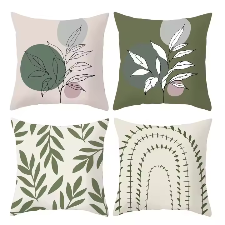 Funda de almohada con estampado de Flores, 4PCs, 18x18 pulgadas, Soporte Geométrico Verde abracto - 1