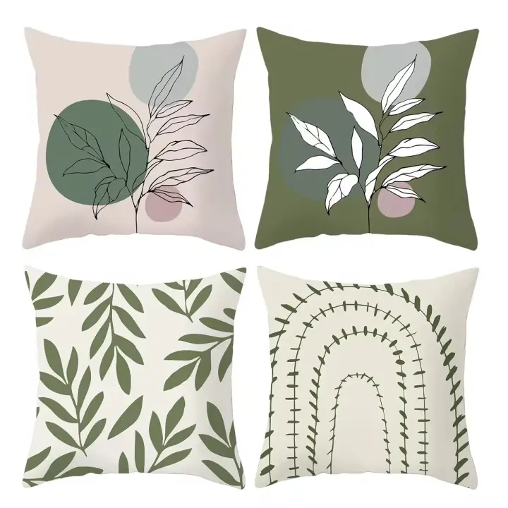 Funda de almohada con estampado de Flores, 4PCs, 18x18 pulgadas, Soporte Geométrico Verde abracto - 1