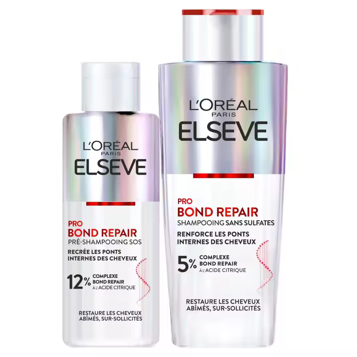 Cabello L'Oréal Paris ELVIVE BOND REPAIR pre . Champú regenerador + Champú -  Rutina Capilar Reparadora para Cabello Dañado y Sobreexigido - Pre-Champú + Champú - Complejo de Ácido Cítrico - Elseve Pro Bond Repair - 2 Productos - 1