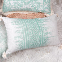 Funda De Cojín Decorativa Verde Con Estampado Geométrico Y Lazos Para Sofá Sala De Estar Dormitorio 100% Poliéster Lavable - details 14