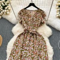 Vestido Bohemio De Verano Para Mujer Estampado Floral Vintage V-Neck A-Line Midi Con Abertura Elegante Ropa Casual Female - details 2