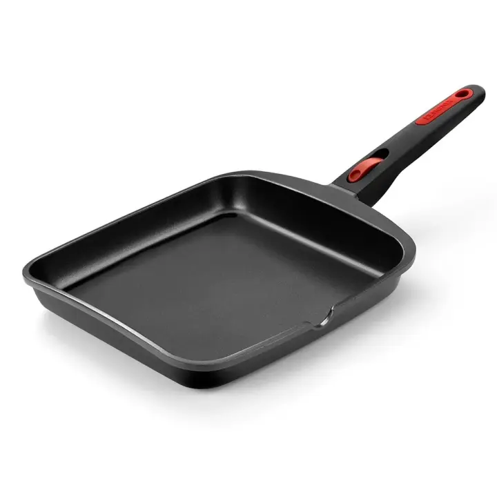 Monix IN&OUT Sartén Grill de aluminio fundido con antiadherente tricapa interior teflón. Parrilla de 22 cm lisos o 28 cm a rayas - 1