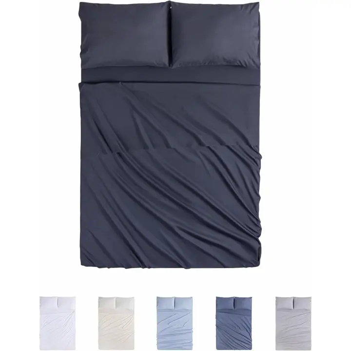 Todocama Juego de Sábanas de 4 Piezas - 4002 - Sábana Bajera Ajustable - Encimera - Dos Fundas de Almohada de 50x80cm (Cama 150x190/200 cm, Gris Oscuro) - 1