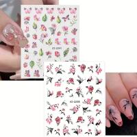 9PCS Pegatinas De Uñas Con Diseño De Flores Primaverales Y Hojas Adornos De Manicura Con Brillo Decoración De Transferencia De Uñas - details 3