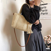 1 Pedazo Nuevo Bolso de tela de paja plegado Grande de Verano, Bolso de mano de mujer de moda con flecos, Cierres con Cremallera y Correa para el hombre, ideal para la Playa y las vacaciones - details 4