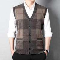 Suéter De Casual Para Hombre Chaqueta Sin Mangas Gruesa Para Otoño E Invierno Cardigan Con Estampado Rayado Cuello En V - details 3