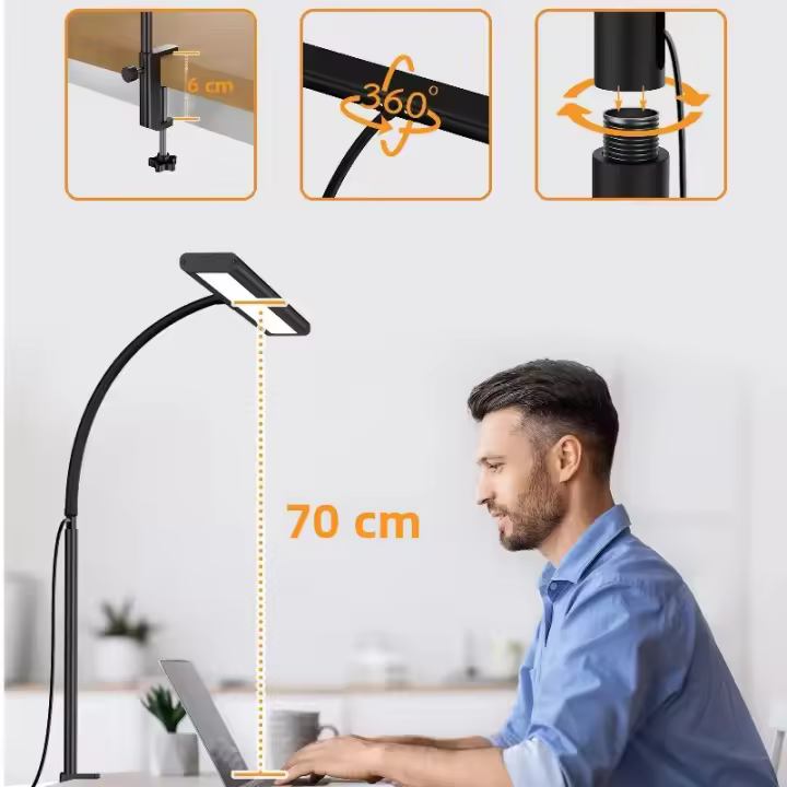 Lámpara De Escritorio USB Ajustable Con 10 Niveles Y 3 Colores Incluye 160 LED Para Lectura Nocturna Y Clip De Pico De Ganso - 1