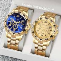 Reloj De Negocios Para Hombre Moda Lujo Dial Grande 2PCS Reloj De Cuarzo Sin Caja Material De Correa Aluminio Marcadores Arábigos Estilo Casual - details 1