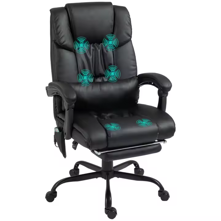 Vinsetto Silla de Oficina con Masaje de 6 Puntos Silla de Escritorio Giratoria con Respaldo Alto Reclinable Altura Ajustable Reposapiés y Mando a Distancia - 1