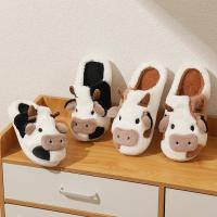 Pantuflas De Peluche Cálidas Para Hombres Y Mujeres Con Dibujos De Vaca Unisex Antideslizantes Para El Interior En Invierno Cubren Los Dedos - details 8