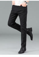 Jeans Negros Puros Para Hombre Estilo Coreano Moda Recta Cómodos Y Elásticos Clásicos De Negocios Talla Media Longitud Completa - details 1
