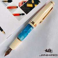 Bolígrafo De Tinta Jinhao 82 Mini En Acrílico Con Nib De Iridium Medio Y Convertidor De Tinta Azul Mar Adelante Corto Bolígrafo De Billetera Para Viajes Con Acabado Dorado - details 2