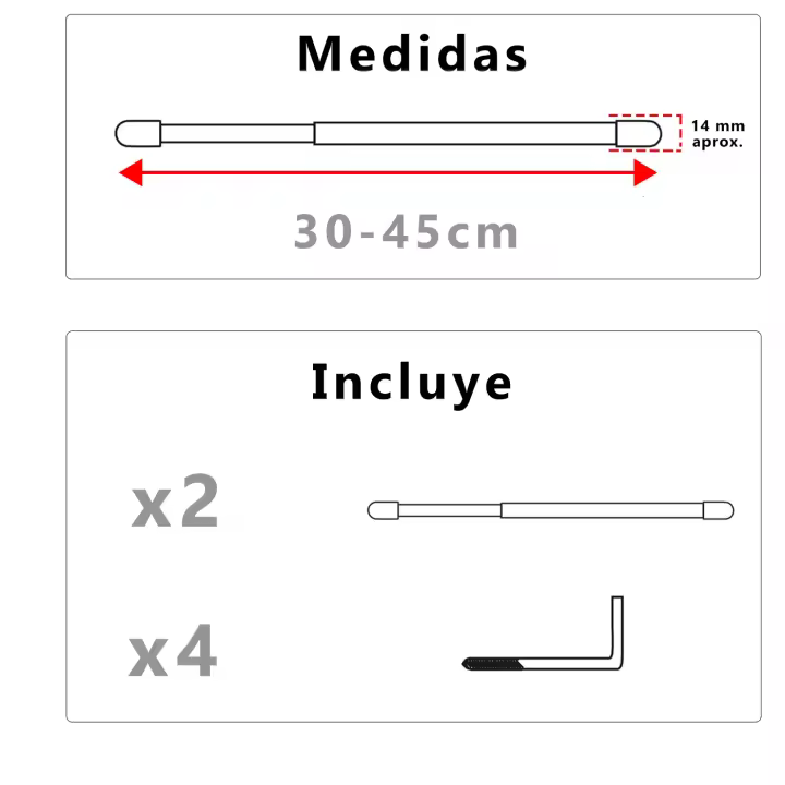 Pack de 2 Piezas de Barra Extensible para Cortinas, Barra Blanca Ajustable, Barra de Tensión para Cocina. Variedad de Medidas - 1