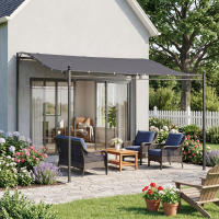 Outsunny Cenador de Jardín 3x3 m Pérgola con Toldo y 16 Orificios de Drenaje para Patio Terraza Metal y Poliéster 180 g/m² Resistente Gris - details 1