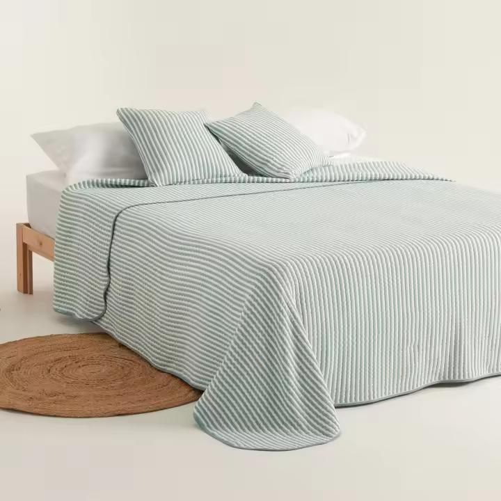GAMUSI - Colcha jacquard ligera algodón entretiempo primavera verano diseño rayas NISA - 1