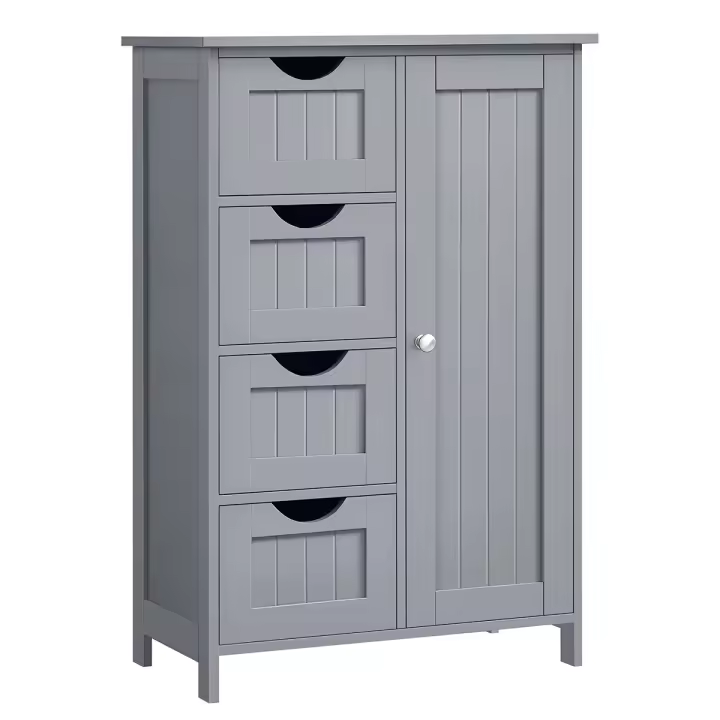 Armario de baño, mueble de baño estrecho, cómoda de baño, cajonera con 4 cajones, armario con puerta, estante ajustable, 30x55x82 cm - 1