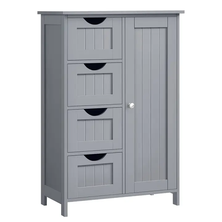Armario de baño, mueble de baño estrecho, cómoda de baño, cajonera con 4 cajones, armario con puerta, estante ajustable, 30x55x82 cm - 1