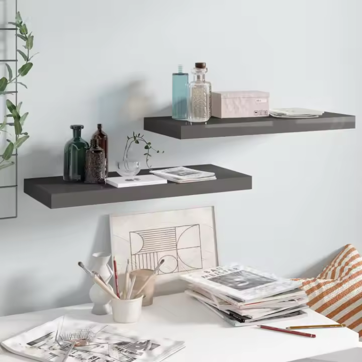 Estantes flotantes de pared 2 uds MDF gris brillo 60x23,5x3,8cm - 1