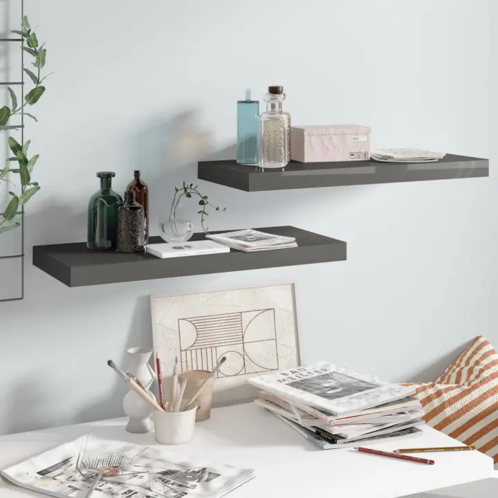 Estantes flotantes de pared 2 uds MDF gris brillo 60x23,5x3,8cm - 1
