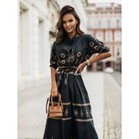 Vestido Casual De Mujer Otoño Estampado Fashionable Cuello Erguido Talla S-XXL Cintura Elástica Micro Manga Corta Suéter Slimming - details 3
