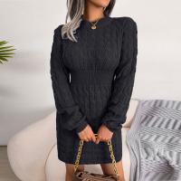 Vestido De Coctel Para Mujer Estilo Casual De Otoño/invierno Cuello Redondo Cintura Alta Abrigo Suéter De Alta Calidad Y Cómodo Vestido Manga Batwing De Polyester Silken Cintura Natural - details 7