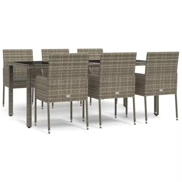 vidaXL Set comedor jardín 7 pzas y cojines ratán sintético gris - 1