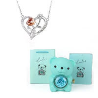 Collar Colgante De Corazón Con Zirconia Y Oso Flores Rosa Caja De Regalo De Lujo Joyería Romántica Para Fiesta De Navidad 2024 - details 3