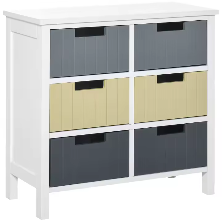 HOMCOM Cómoda de Madera con 6 Cajones Cajonera Auxiliar de Almacenaje con Patas Elevadas Estilo Moderno para Dormitorio Salón Baño 62x28x58 cm Multicolor - 1
