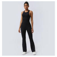 Conjunto De Yoga Para Mujer Con Padded Fitness Jumpsuit Cruzado En Espalda Y Pierna Flared Vestido De Entrenamiento De Correr Conjunto De Yoga De Nylon Talla Verdadera - details 5