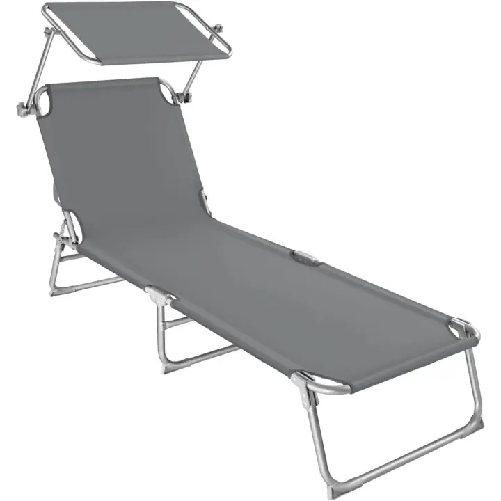 Tumbona Plegable con Toldo y Respaldo Regulables, Tumbona Piscina Resistente a la Intemperie, Tumbonas Jardín Exterior con Parasol, Tumbona Playa Carga Máx. 110 kg, Fácil Transporte - Gris - 1