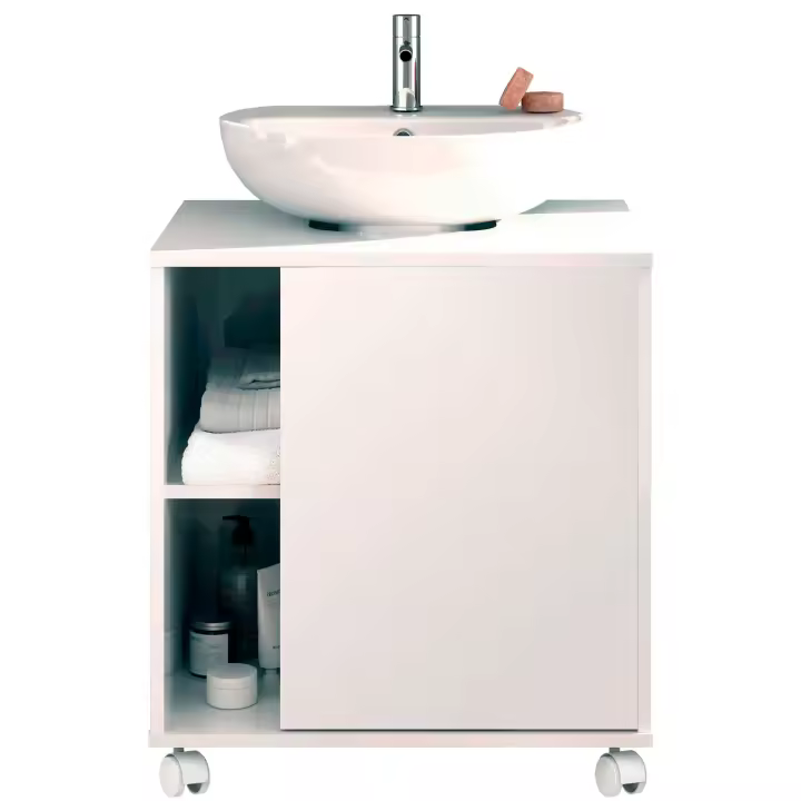 Briebe Esencia Mueble Baño Bajo Lavabo Pie Armario Auxiliar para Lavabos con /sin Pedestal 64x59x45 Almacenaje, , Blanco - 1
