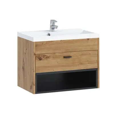 Mueble de baño colgado para lavabo Providence J118 , Muebles ES, Aglomerado laminado, Negro, 60 x 45 x 35cm - 1