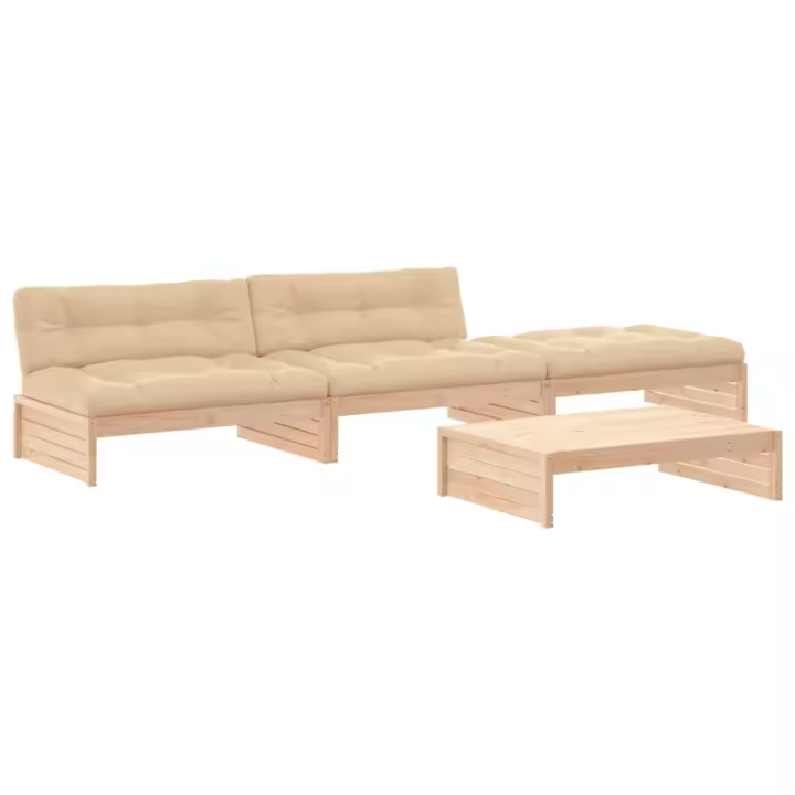 vidaXL Juego de muebles de jardín 4 piezas y cojines madera maciza - 1