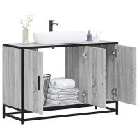 vidaXL Armario lavabo baño madera ingeniería 90x33x60 cm en color Roble ahumado/Marrón roble/Gris sonoma y más | almacenamiento funcional diseño moderno para baño dormitorio sala - details 2