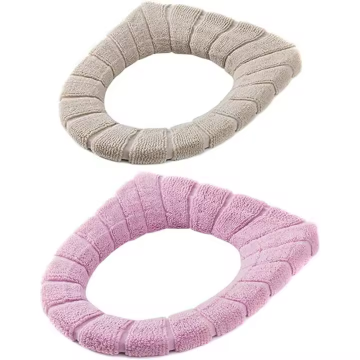 Juego de 2 fundas lavables para asiento de inodoro en forma de calabaza para baño, acrílico universal (rosa, beige) - 1