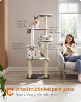 Torre para Gatos de 165 cm con 5 Postes Rascadores, Cojines Lavables, Plataforma y Cueva, Mueble de Interior para Gatos, Gris Niebla - details 2