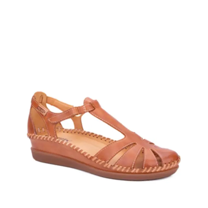 Pikolinos W8K-0882 Cadaques sandalia de piel color cuero con puntera y talón cerrado, ligera cuña, muy cómoda. - 1