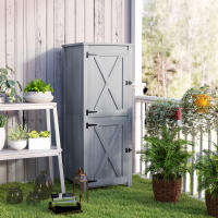 Armaria de Jardín de Madera, resistente a la intemperie Caseta de Jardín, 60x60x160cm, Caseta de Jardín de Doble Puerta, estante, Armario de herraduras con cerradura Caseta de Jardín, patio, claro gris - details 0