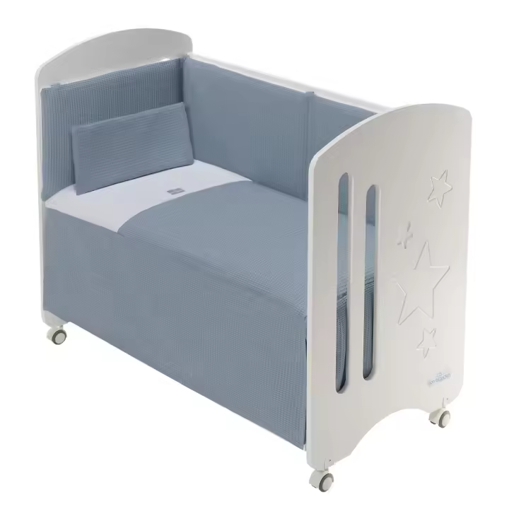 COORDENADO 3 PCS. CAMA60X120(COLCHA+PÁRA-CHOQUES+ALMOFADA)-ALGODÃO NINHO ABELHA-MOD.ASTRID-PETRÓLEO - 1