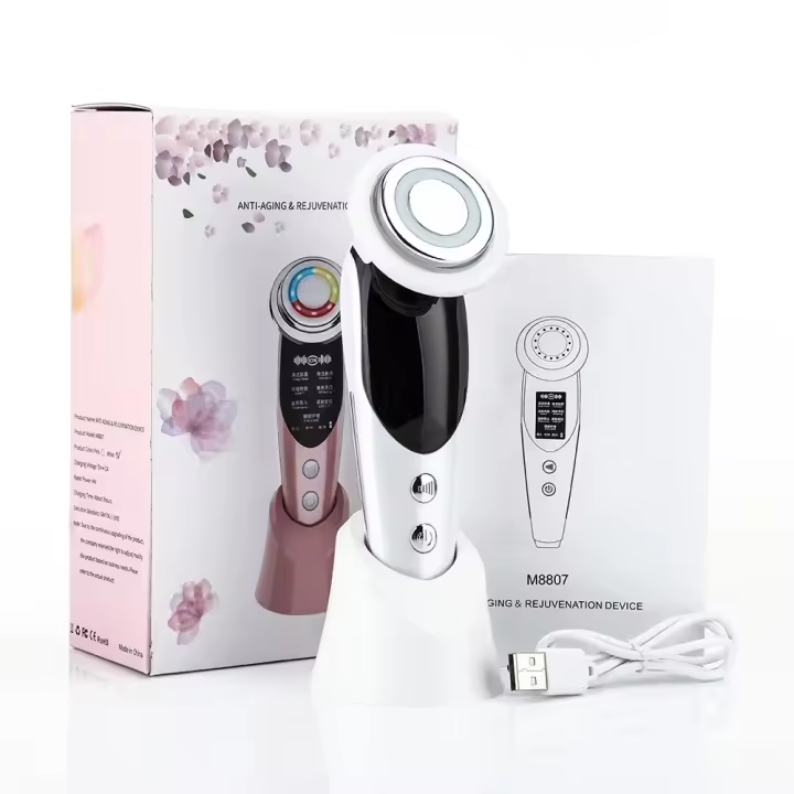 JORDI Dispositivos de estiramiento Facial 7 en 1 EMS RF, masajeador Facial de microcorriente para rejuvenecimiento de la piel, terapia de luz, aparato de belleza antiedad y antiarrugas - 1